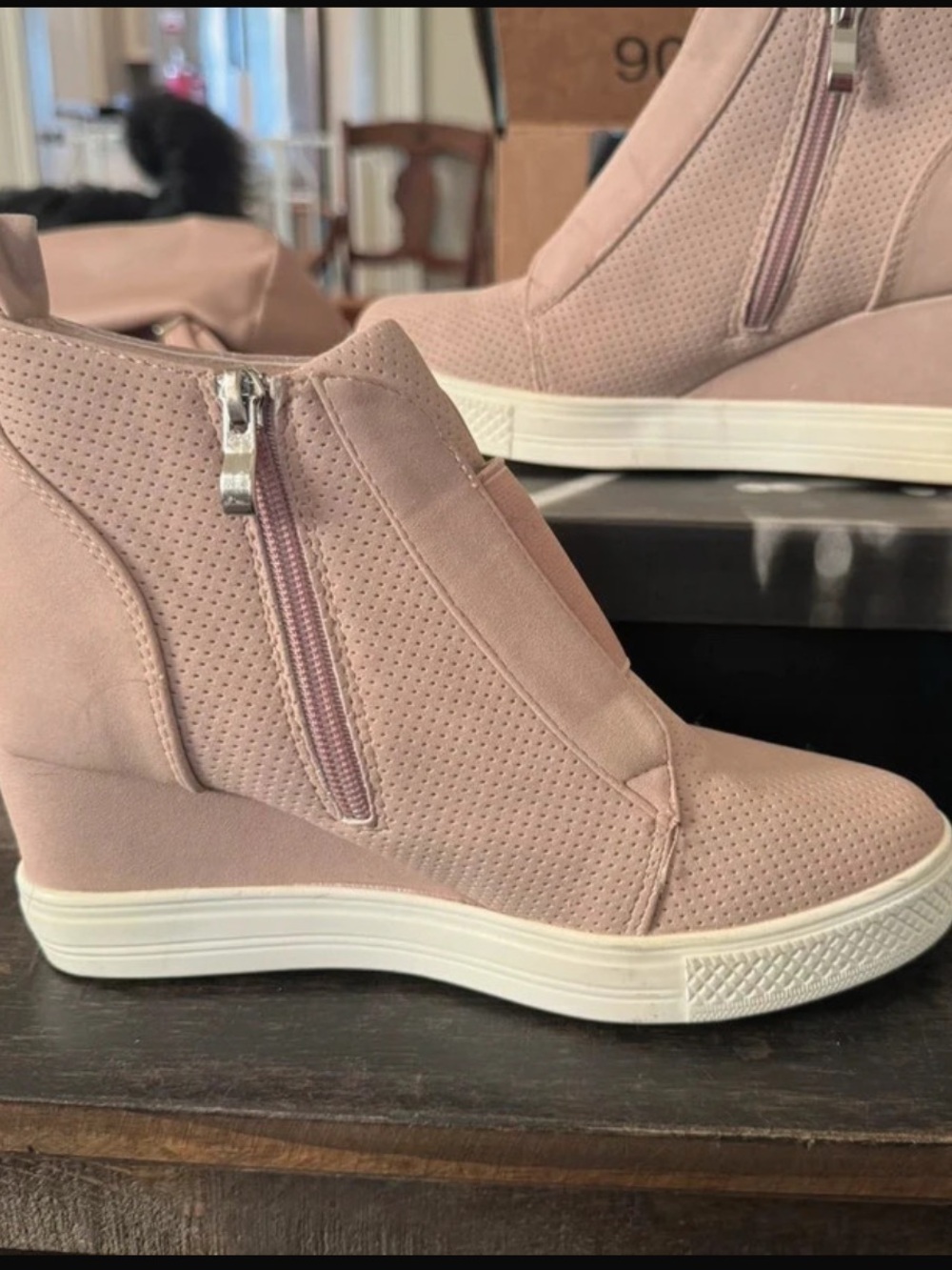 Pink Wedge White Zipper Sneakers Size 8